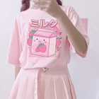 Женская Винтажная футболка в стиле 90-х с принтом клубники и молочных коктейлей, розовая футболка с коротким рукавом Ulzzang Harajuku Y2K