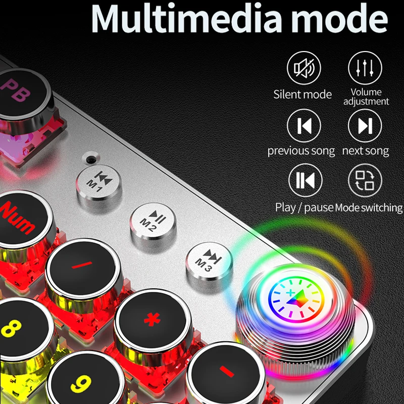 

Steampunk Gaming Mechanical Keyboard Metal Panel Round Retro Keycap Backlit Wired Computer Peripherals for Desktop Laptop