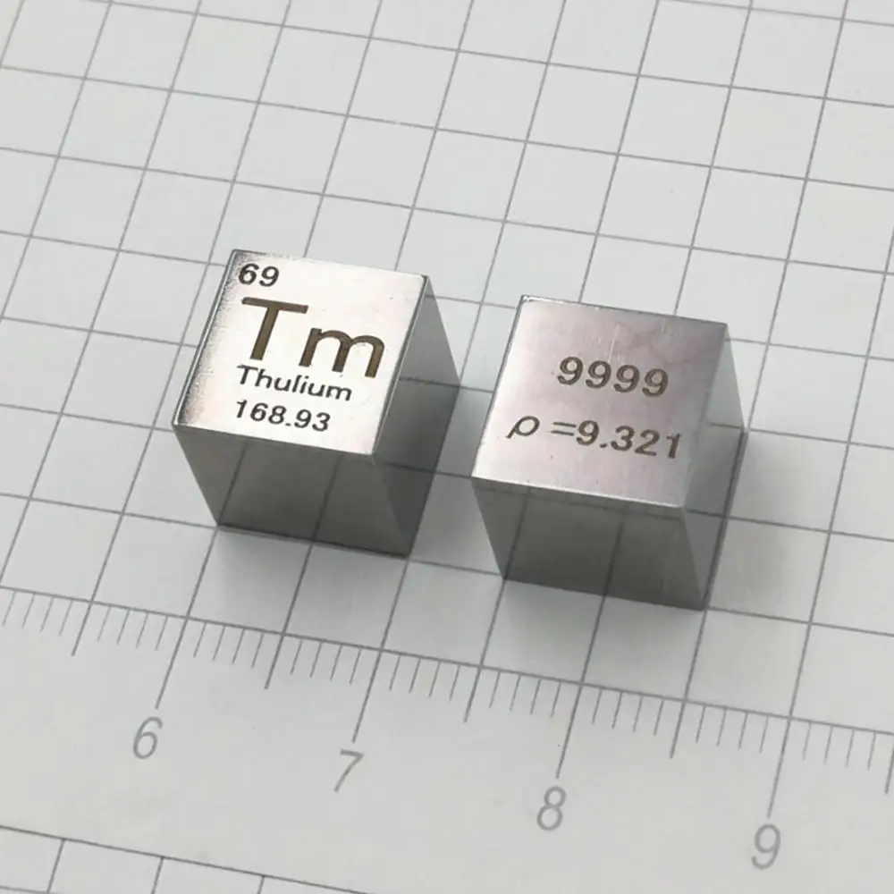 Thulium Tm куб полированный металл элемент коллекции кремния цель научный