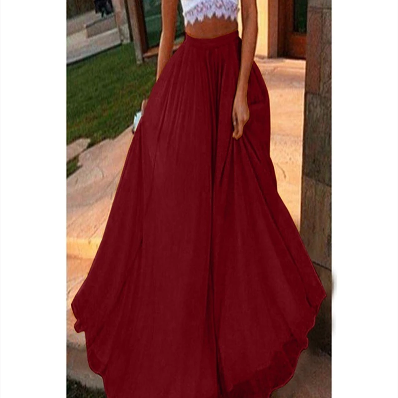 Женская шифоновая юбка длинная винтажная плиссированная трапециевидная макси с