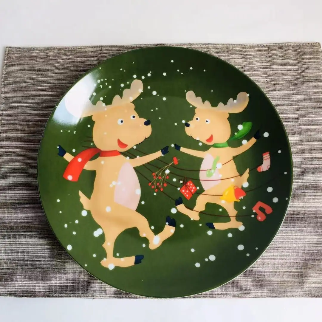 

Christmas Elk Decorative Porcelain Plate Set Cute Deer Children Snack Pasta Home Tableware Set