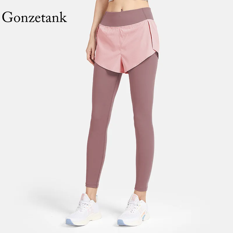 

Fake Two-piece Leggings Sport Women Fitness Yoga Pants with Pockets High Waist Hip Lifting Tight Trousers High Elasticity Pants