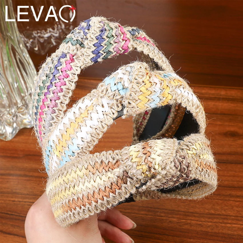 Женский ободок из рафии Levao широкий соломы с узелком аксессуар для волос в