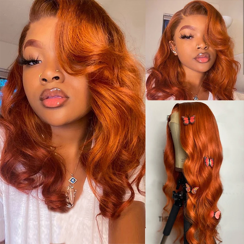 

Orange Ginger Color 13x4 Lace Front Wigs Pre Plucked Brazilian Body Wave Human Hair Wigs Remy Hair Glueless Lace Wigs for Women