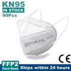 Маска для лица KN95 для взрослых, 90 шт., CE FFP2, маска для лица, 5 слоев, с фильтром, защитная, медицинский уход, дышащая 95% маска для рта