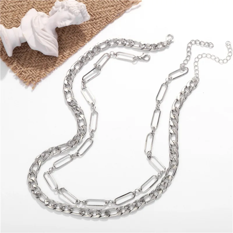 

Fashion Women Double Necklace Gold Stainless Steel Luxury Ladies Exquisite Necklace Hip Hop Cuban Chain Elegant Gift Jewelry