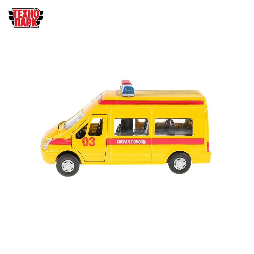 Машина металл ТЕХНОПАРК FORD Transit реанимация 13см свет+звук инерционная