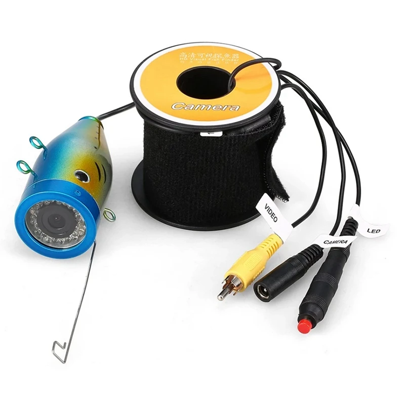 Дешево Камера для подводной рыбалки 1200Tvl, 24 светодиода, ночное видение, водонепроницаемая, в форме рыбы, для лодки, льда, с кабелем 15 м