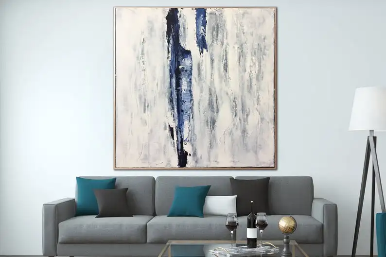 

White Abstraction Wall Art Decor Large Abstract Painting White and Blue Painting Palette Knife Painting Office Decor Abstract