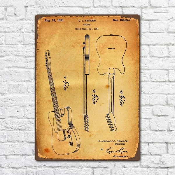 

Fender Telecaster 1951 Guitar Patent Vintage Retro Metal Tin Sign Metal Sign Wall Decor Fashion Art Decor Poster BIE150