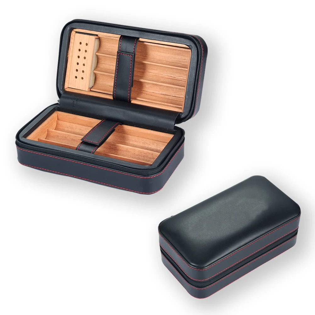 

Galiner Cedar Wood Box Humidor Cigar Case Leather Portable 6 Tubes Holder Cigar Humidor Travel Bag W Cigar Humidifier Gift