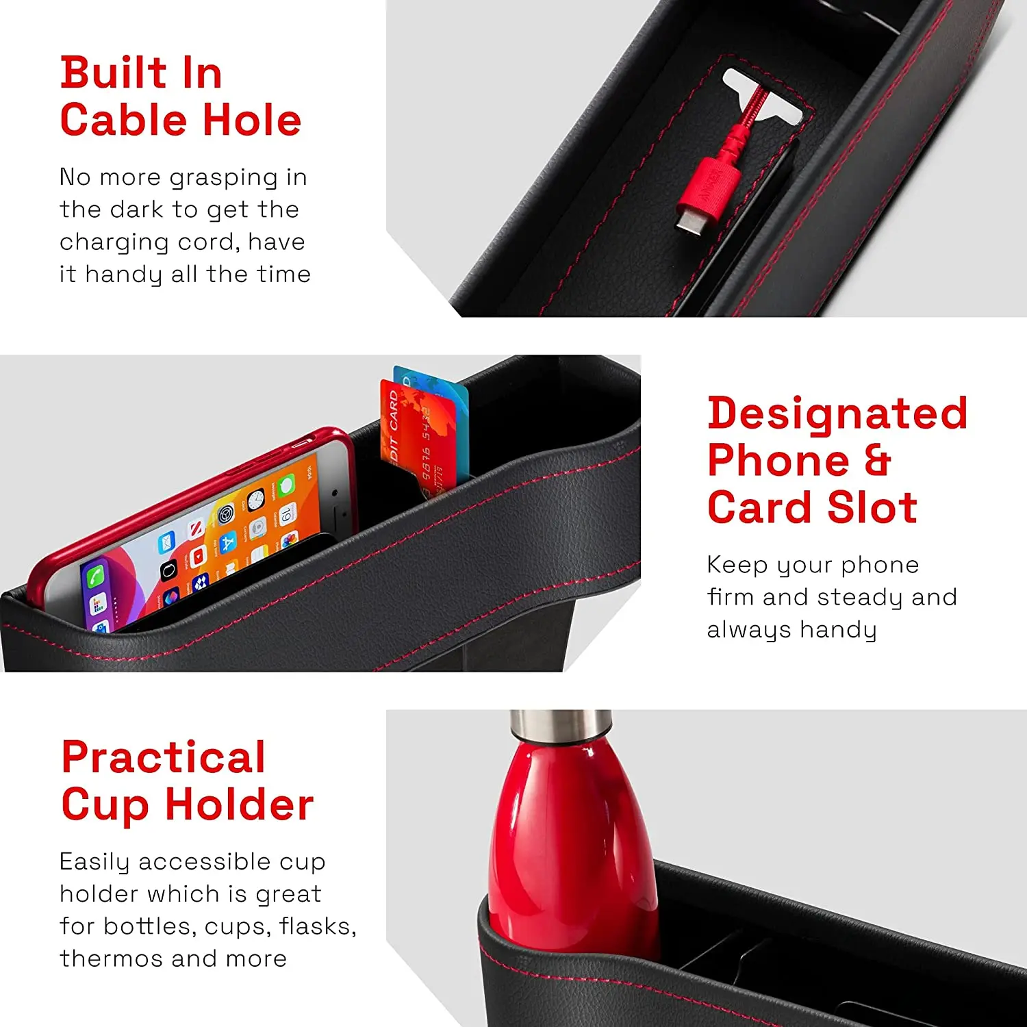 

Car Seat Gap Filler Organizer, 2 Pack Between Front seat car Organizer and Storage, auto Console with Cup Holder