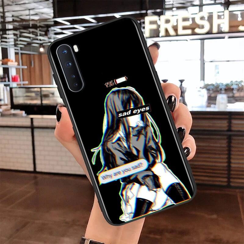 soft tpu sad anime aesthetic senpai silicone cover for oneplus nord ce 2 n100 n10 9 9r 8t 8 7t 7 6t 6 5t pro black phone case free global shipping