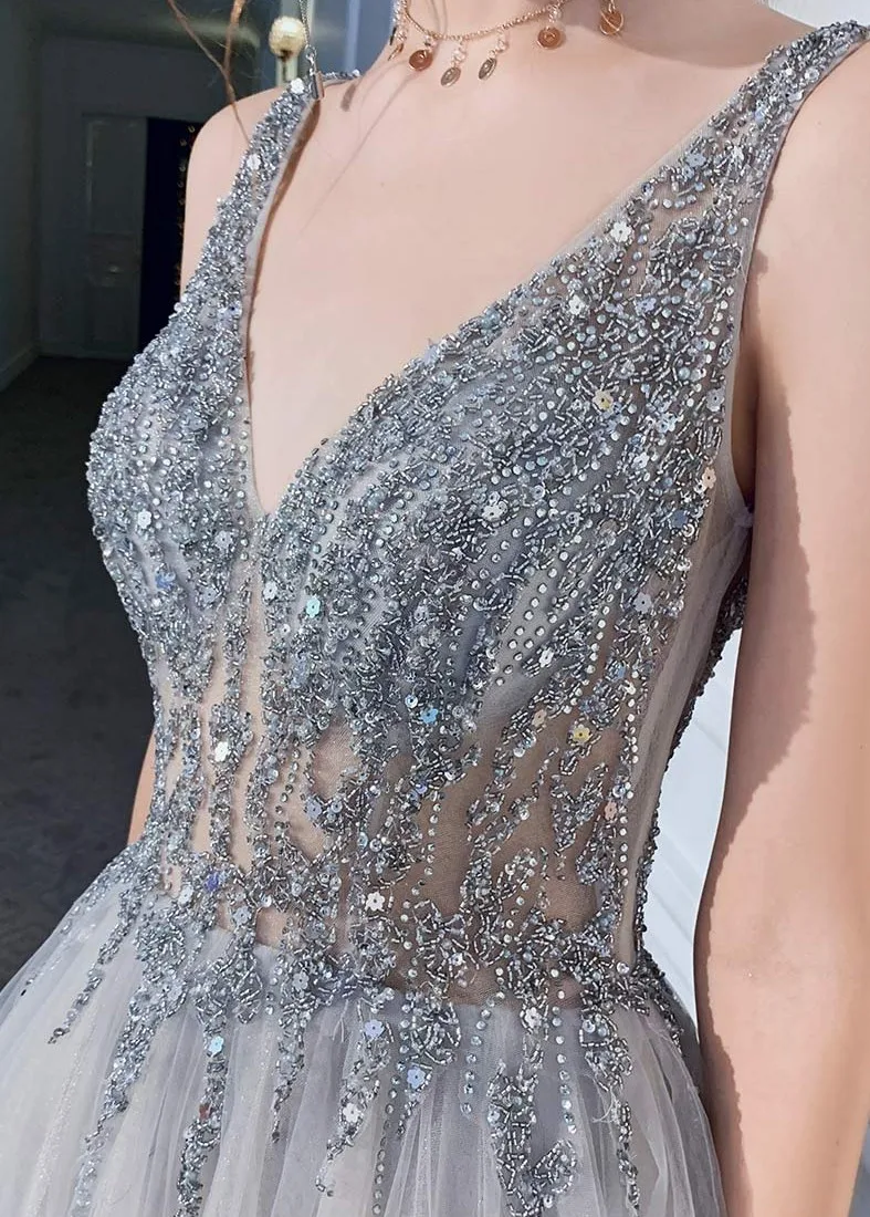 Сексуальное длинное вечернее платье с V-образным вырезом и Боковым Разрезом