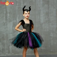 kids evil queen halloween fancy costume girls devil witch tutu dress with horns for cosplay carnival party clothing