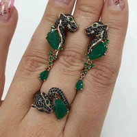 fashion women jewelry set zircon leaf shape animal leopard ring earrings for women birthday gift lady jewelry accessories