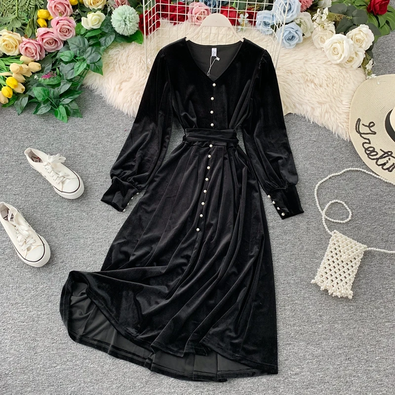 2019 Новая мода Женская одежда вельветовое платье осеннее с длинными