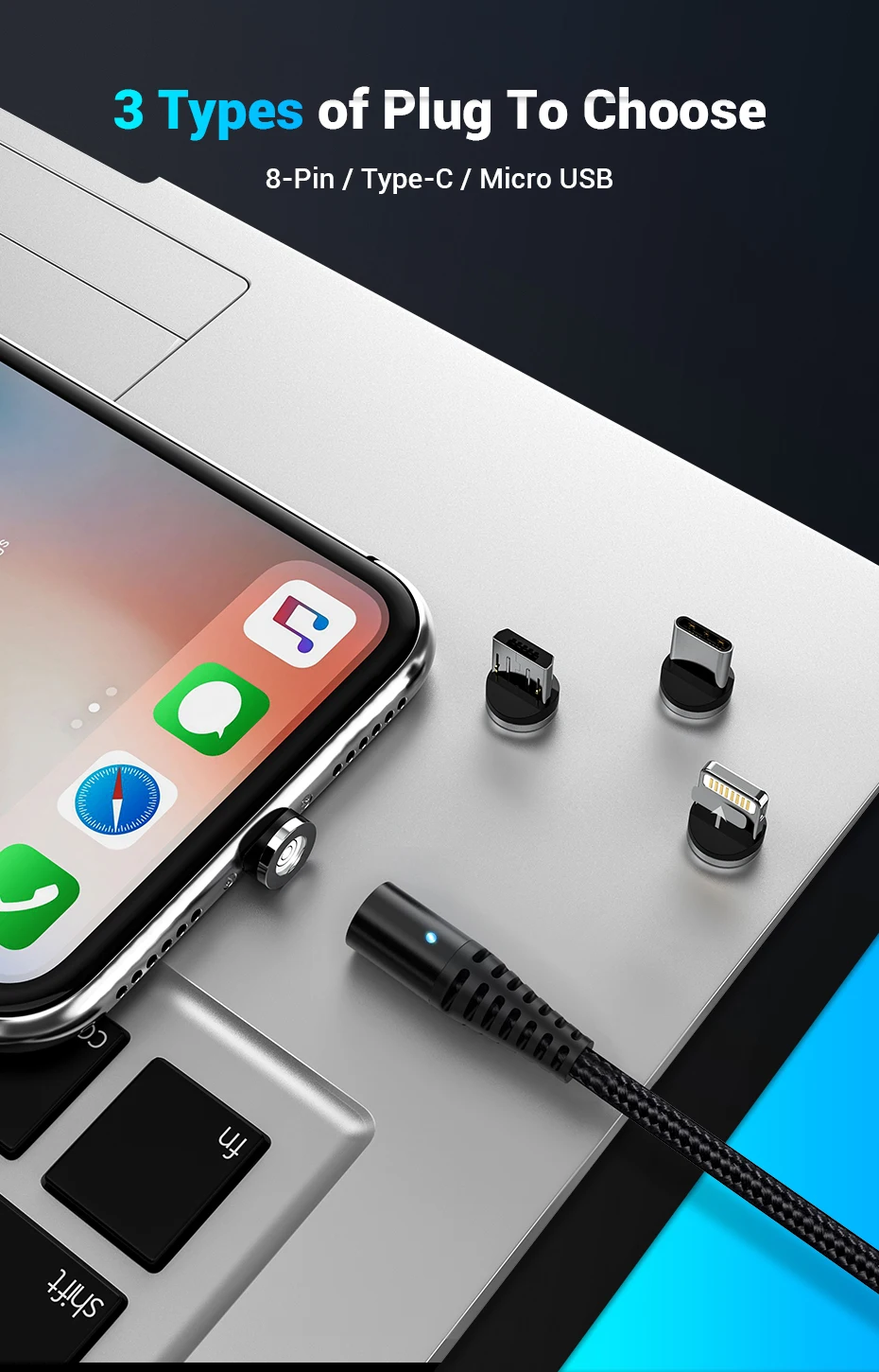 Магнитный usb-кабель TOPK 5A для быстрой зарядки, кабель USB type C, Магнитный зарядный кабель Micro usb для iPhone X, samsung, Xiaomi