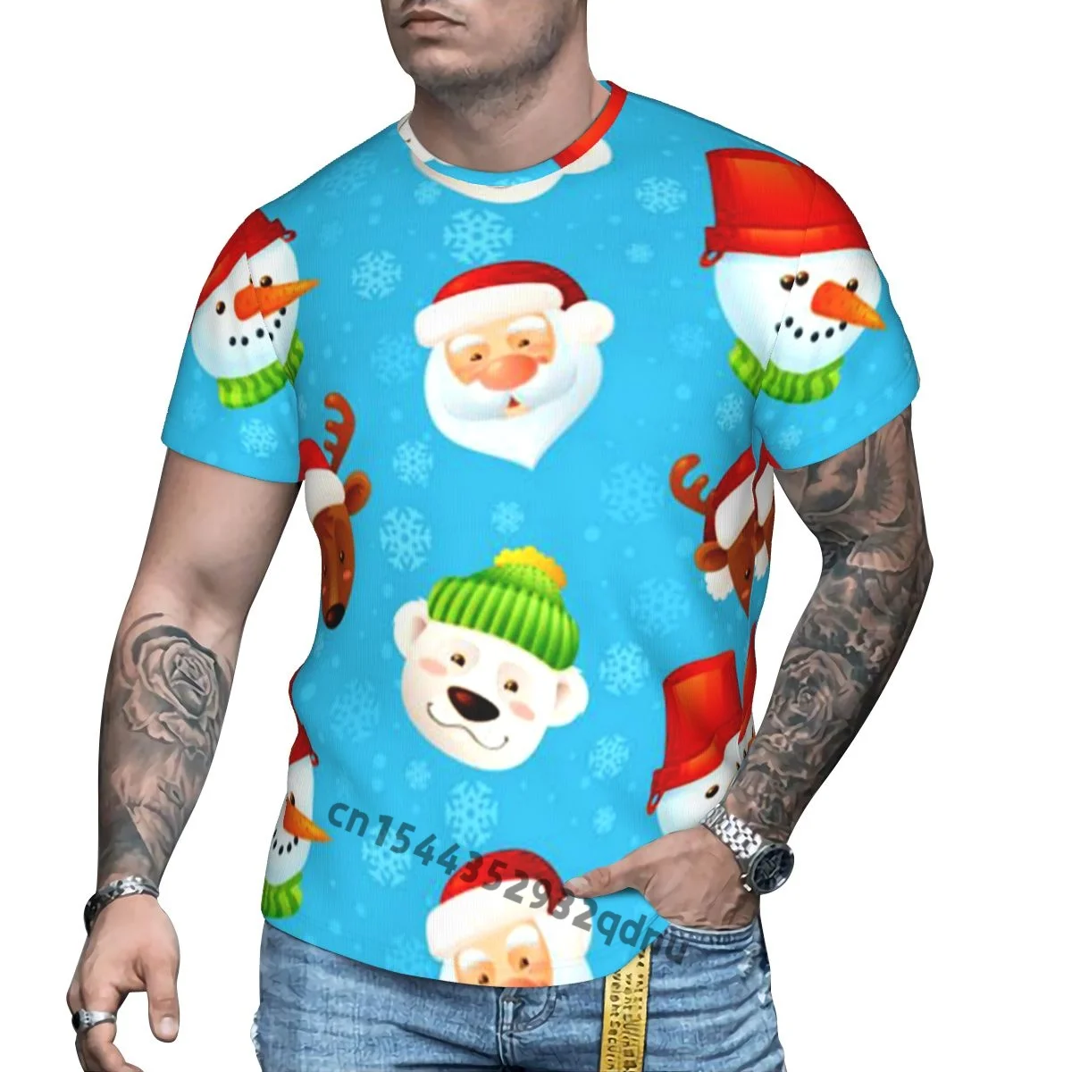 

Cute Christmas Santa Reindeer Snowman Men t-shirt Black clothing Aesthetic clothing streetwear