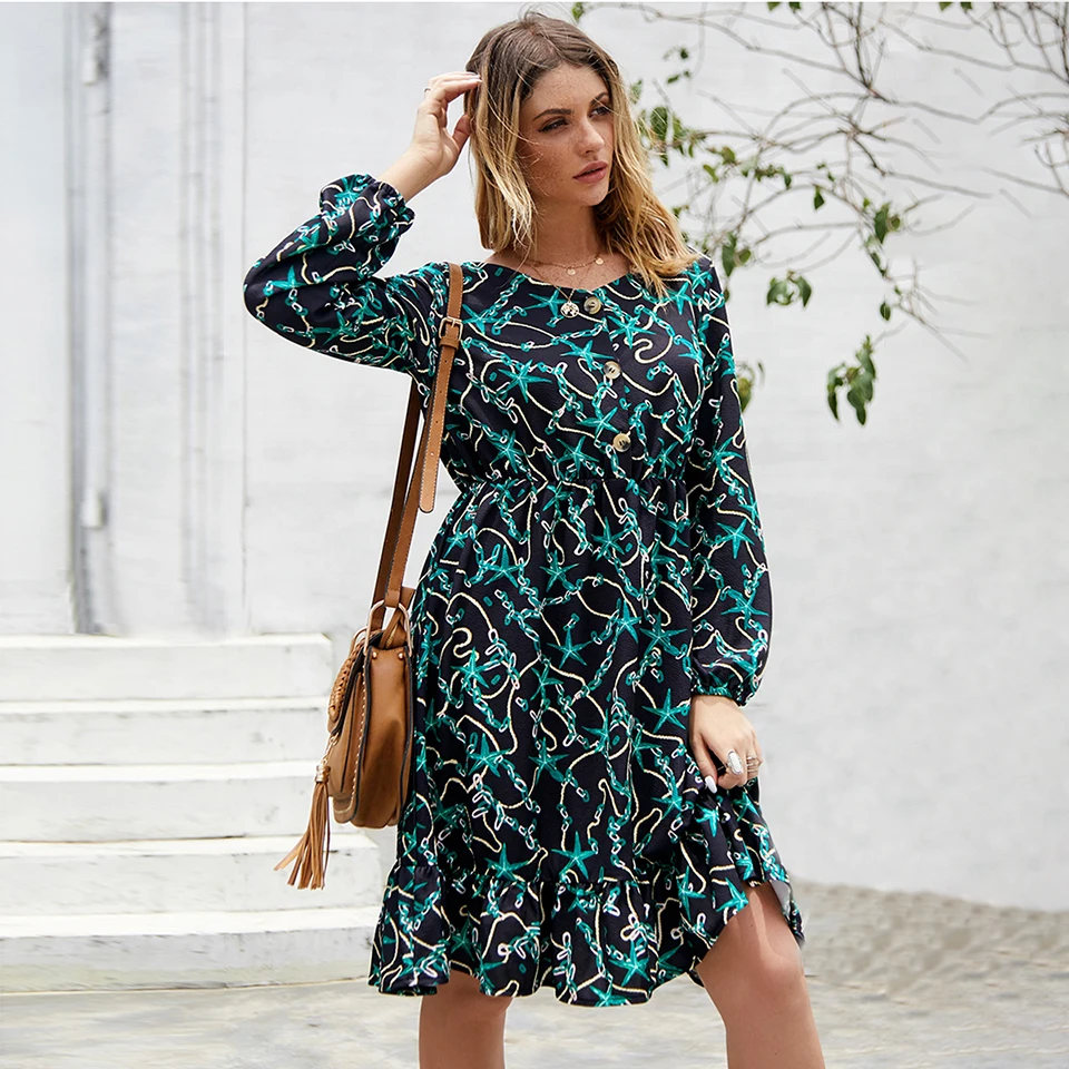 Женское облегающее Платье До Колена повседневное весеннее платье в богемном