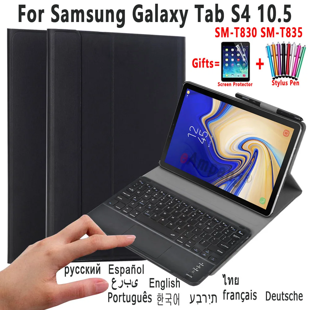 

For Samsung Galaxy Tab S4 10.5 Case with Touchpad Keyboard Detachable Wireless Pu Leather Cover For Samsung Tab SM-T830 SM-T835