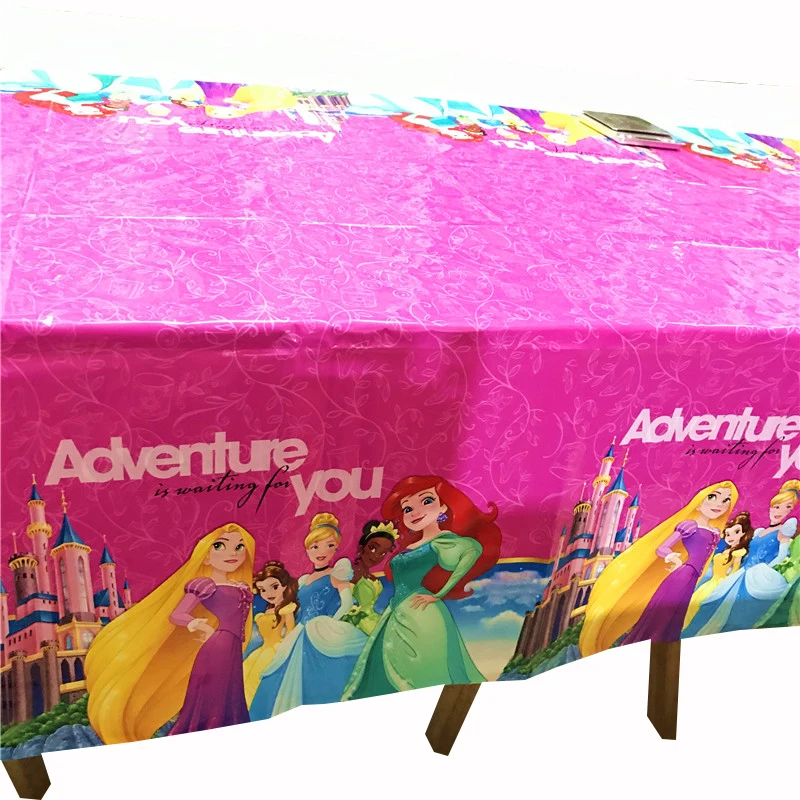 Столешница размером 260x108 см с изображением Белоснежки, Рапунцель и Белль для детской вечеринки в стиле принцесс.
