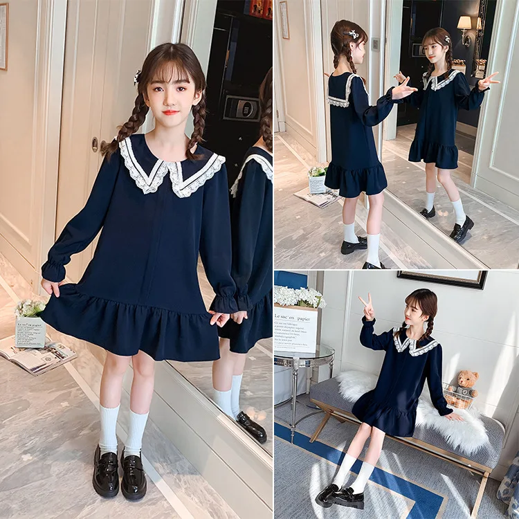 

2022 платье для девочек, элегантное весенне-осеннее платье принцессы с длинным рукавом, кружевные Детские платья для девочек, детская одежда