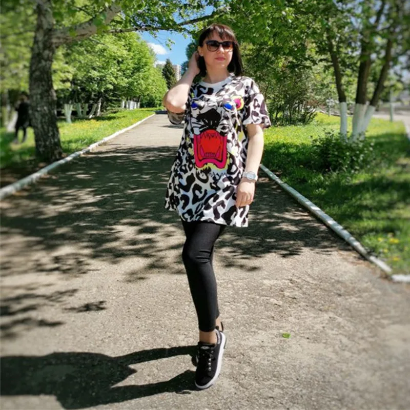 Женская Повседневная Длинная футболка с круглым вырезом и коротким рукавом