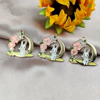 10pcs enamel flowers rabbit charm jewelry accessories earring pendant bracelet necklace charms zinc alloy diy finding 3032mm