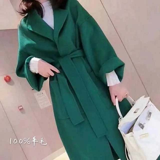 

Autumn Winter Woman New Woolen Overcoat Female X-Long Loose Belt Wool Solid Coat Jackets Ladies Long Sleeve Warm Jacket A245