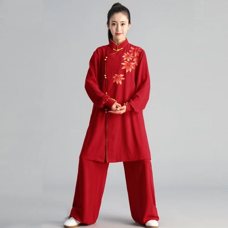 Red Tai Chi Clothing Martial Arts Suit Chinese Warrior Costume Swordsman Kung Fu Outfit Wing Chun Wushu Uniform FF2231 | Тематическая