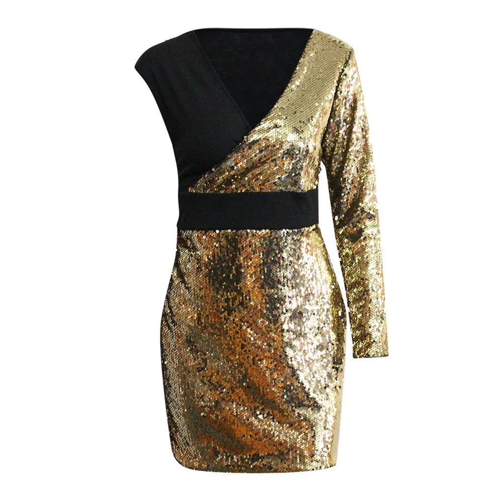 Женское сексуальное облегающее мини платье телесного цвета с блестками женское v