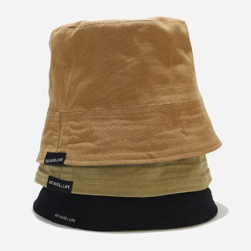 

Unisex Reversible Dome Bucket Hat Letters Label Autumn Outdoor Wide Brim Sunscreen Flat Top Packable Fisherman Cap