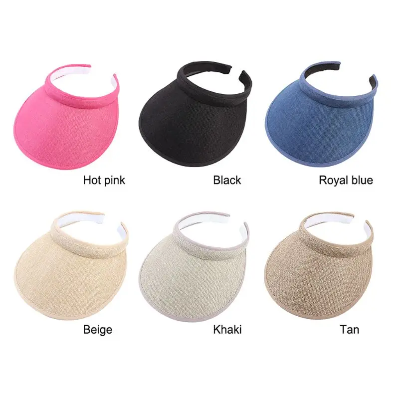 

null Women Men Unisex Clip-On UV Protection Sun Visor Hat Faux Linen Plaid Weave Empty Open Top Solid Color Wide Brim Adjustable