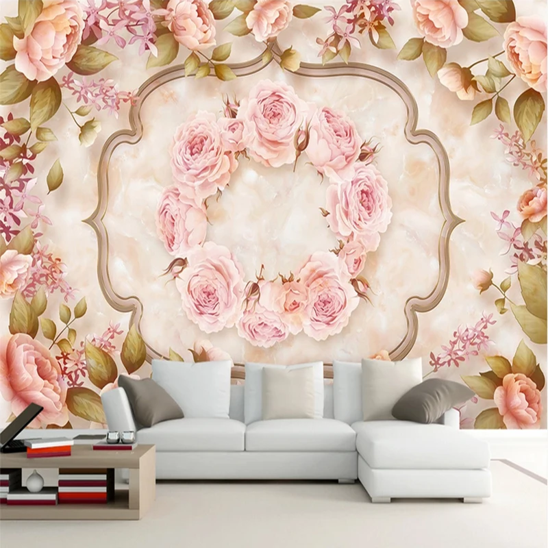 

Floral Wallpaper Mural Original Marble Tile Mosaic Custom TV Sofa Background 3d Wallpapers Home Decoration