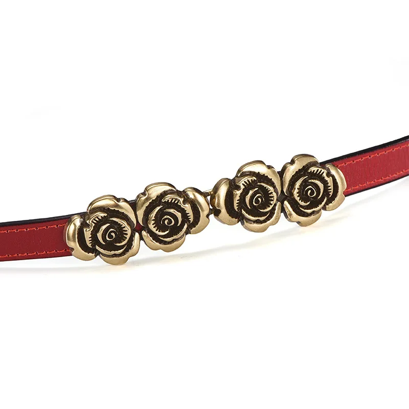 

2021 new rose flower belt female decorative skirt dress fashion simple wild thin belt retro solid color black waist free punch