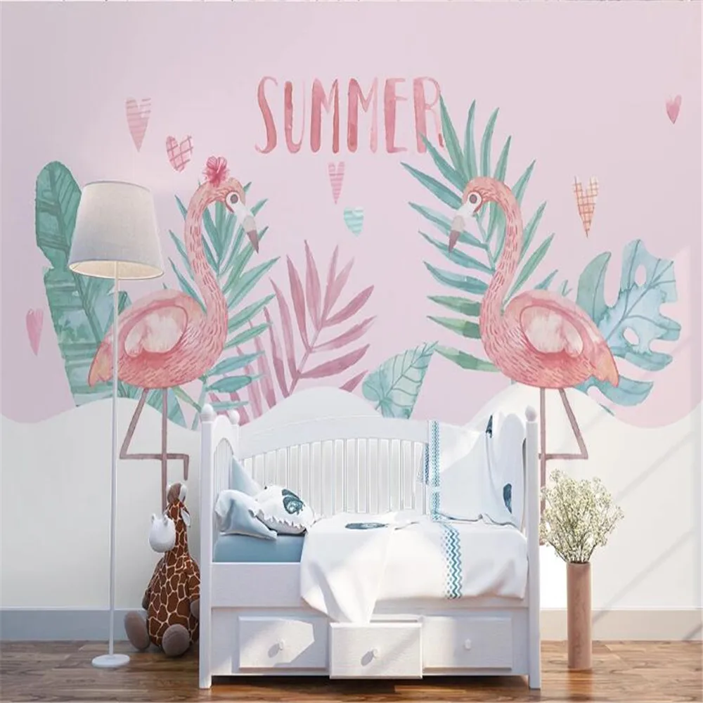 

milofi custom wallpaper mural 3d nordic plant flamingo sofa TV background wall