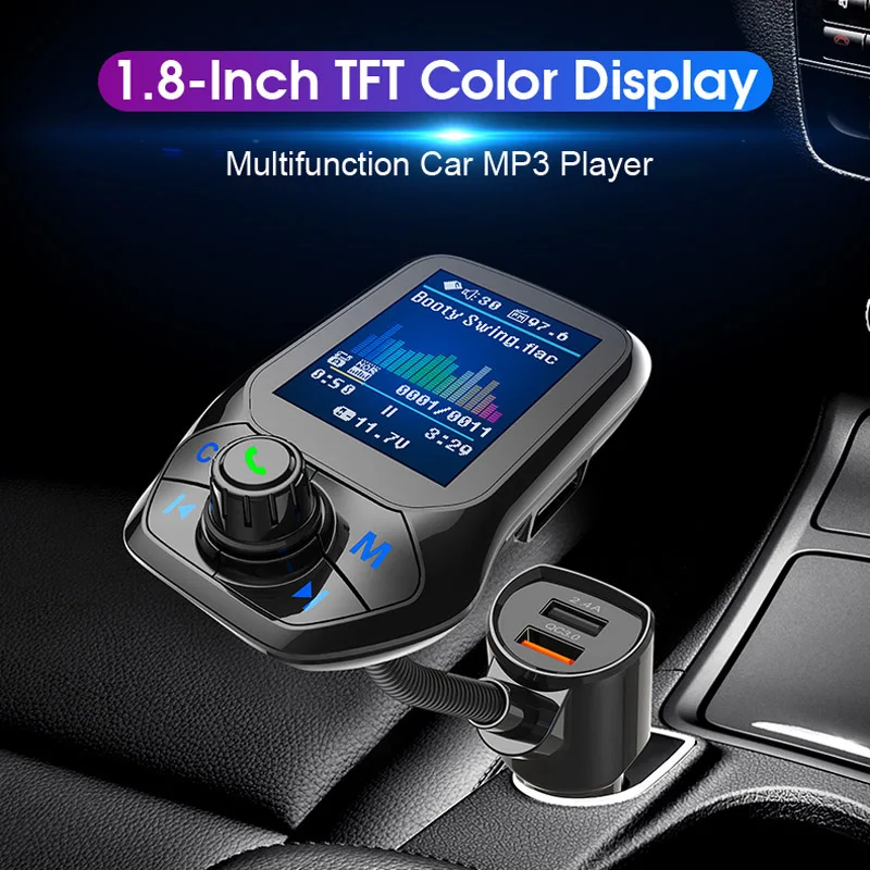 Phaany Wireless FM Transmitter Modulator Bluetooth Car Kit Handsfree AUX Receiver Quick Charge 3.0 USB Charger 1.8 Inch Display