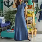 Женское летнее платье VONDA 2022, повседневные платья из джинсовой ткани с отложным воротником и коротким рукавом, богемные платья, женский сарафан