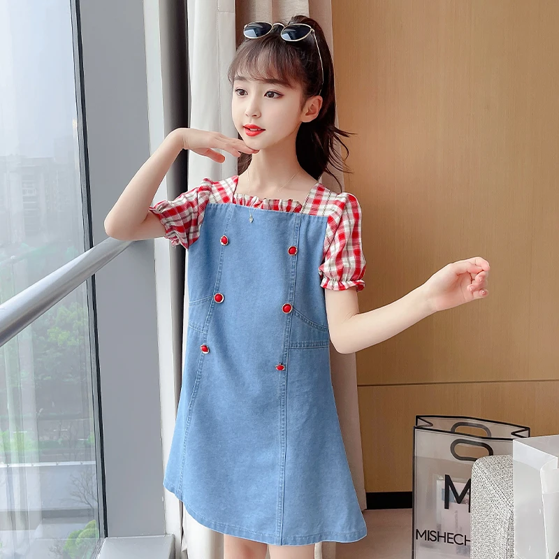 Платья для девочек из джинсовой ткани детей джинсовая одежда 2021 Новые Модные