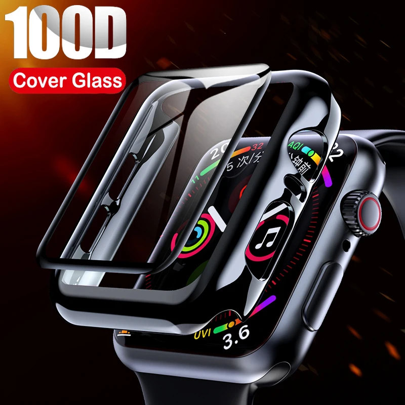 100D полное покрытие стекло для Apple Watch Series 5 4 3 2 матовый пластиковый бампер рамка