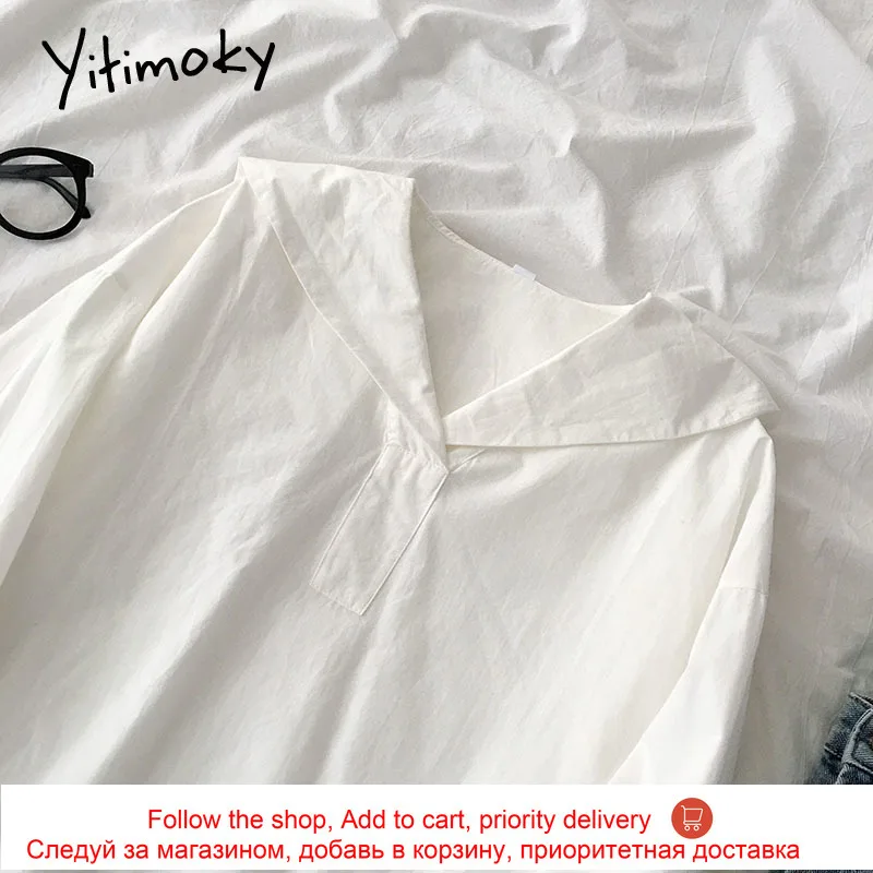 

Yitimoky Cotton Sailor Collar Women Shirts Long Sleeve Solid Blouse Straight 2021 Spring Elegant Casual Style Korean Fashion New