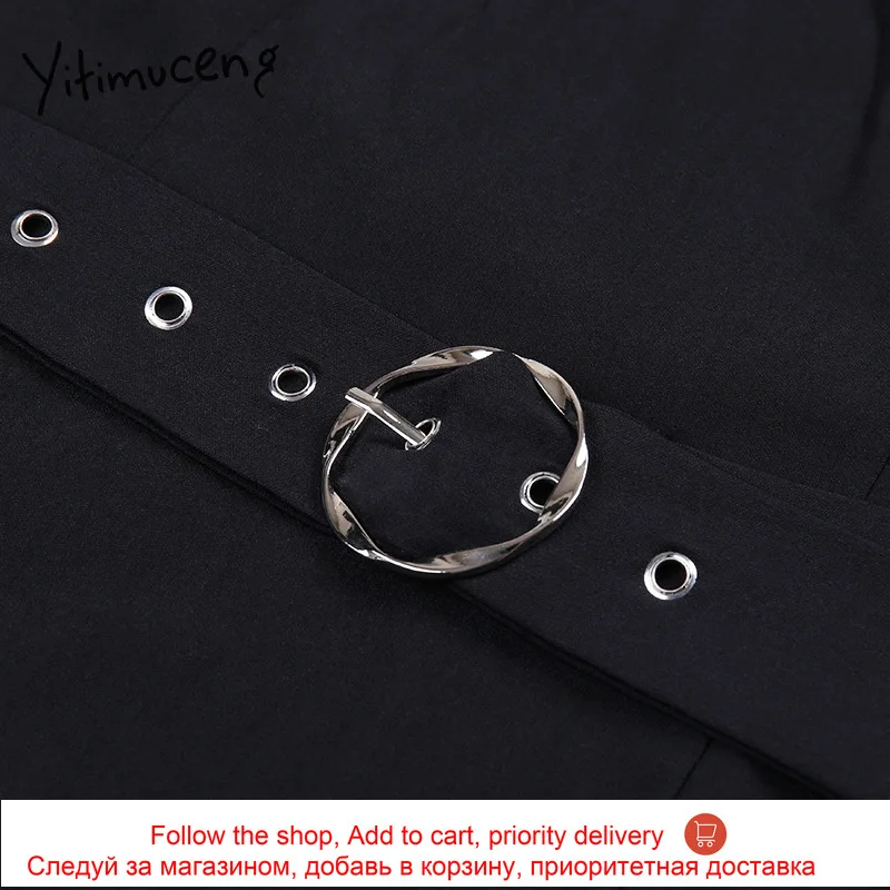 

Yitimuceng Puff Sleeve Fitted Spliced Sexy Side Split Sashes Dress Club Pencil Black V-Neck Autumn 2021 Long Sleeve Dresses New