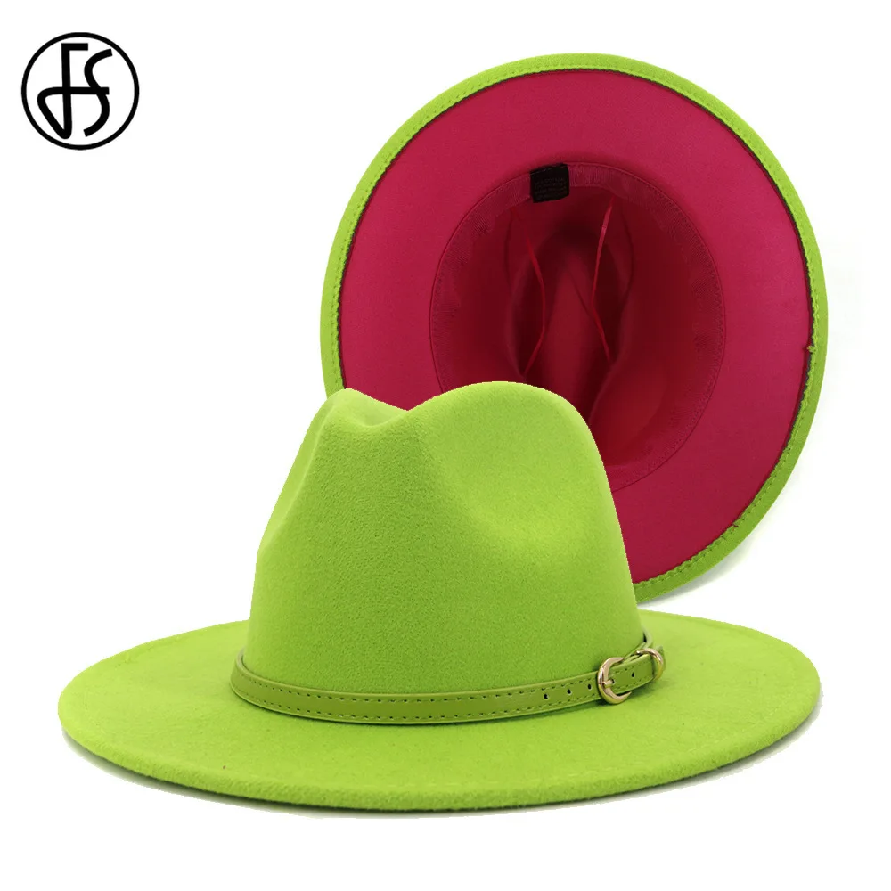 Женская/Мужская шерстяная шляпа FS винтажная широкая в стиле пэчворк с зеленым