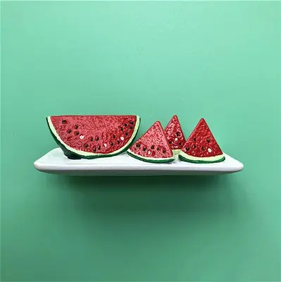 1PC watermelon plate 3D стерео арбуз фрукты моделирование холодильник магнит Милая декоративная пленка фото meaasge паста украшение на холодильник - Цвет: 1PC watermelon plate
