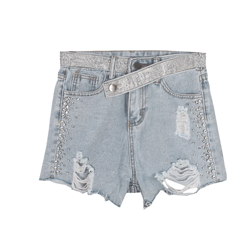 

2020 summer new Korean version of the high waist heavy industry wide leg denim shorts women's tide