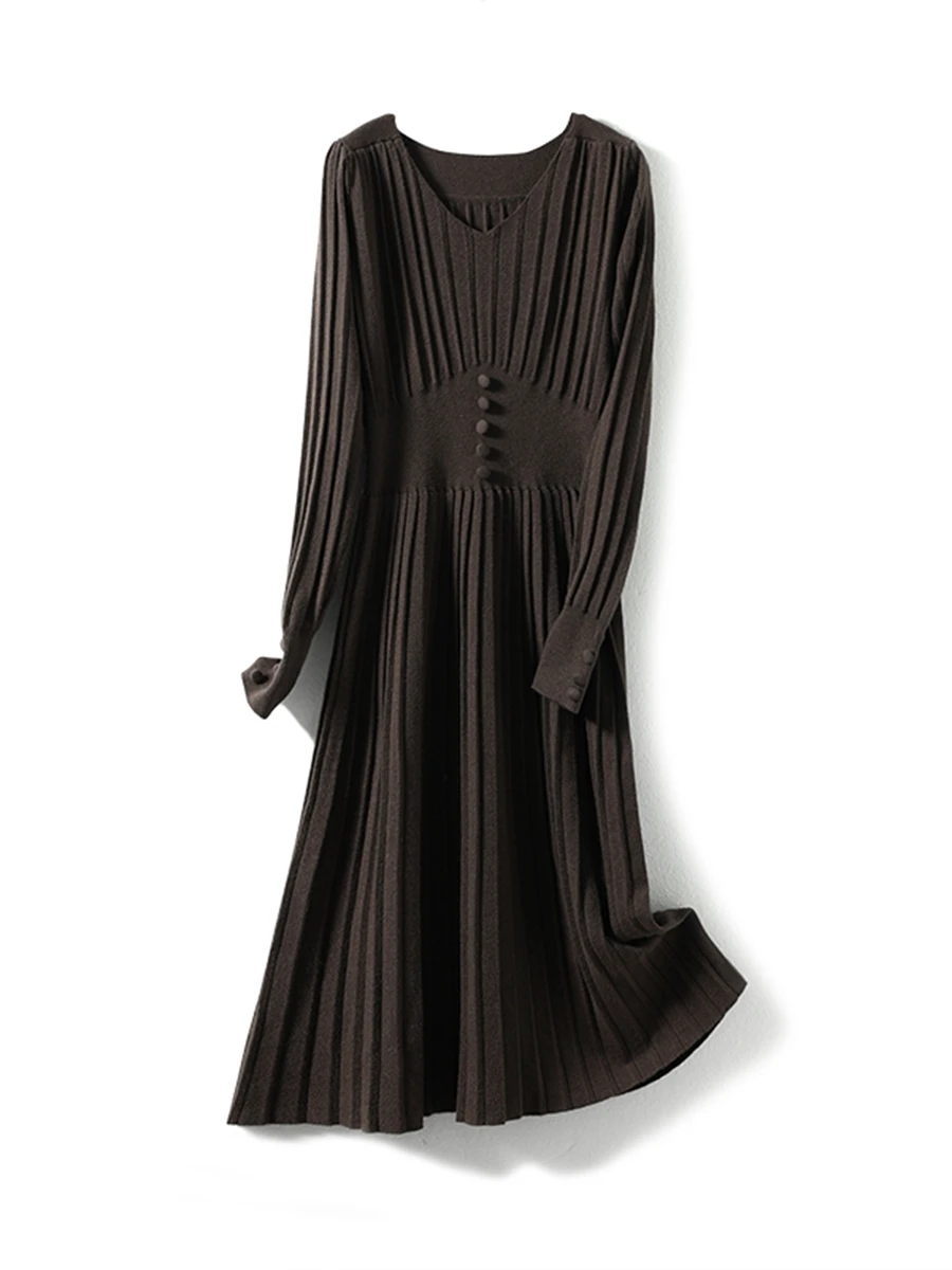 

Autumn Winter 2020 New Knitted Pullover Dress for Women French Style Gentle Wind Waist Thin Temperament InsideButton Large Size