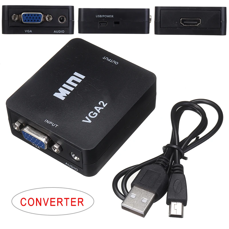 Pohiks 1pc Mini 1080P Full HD Video Audio Converter Adapter VGA to HDMI-compatible Converters For PC Laptop