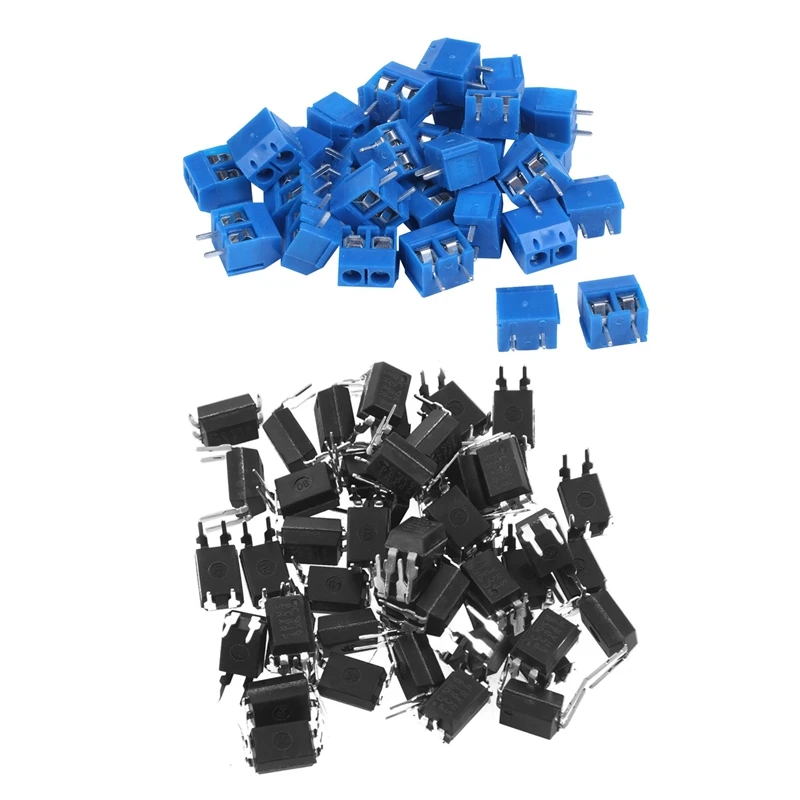 Новый 30 шт. 2 способа 2P PCB клеммный блок разъем 5 08 мм Шаг синий с 50 шт PC817 EL817C LTV817 1 DIP 4