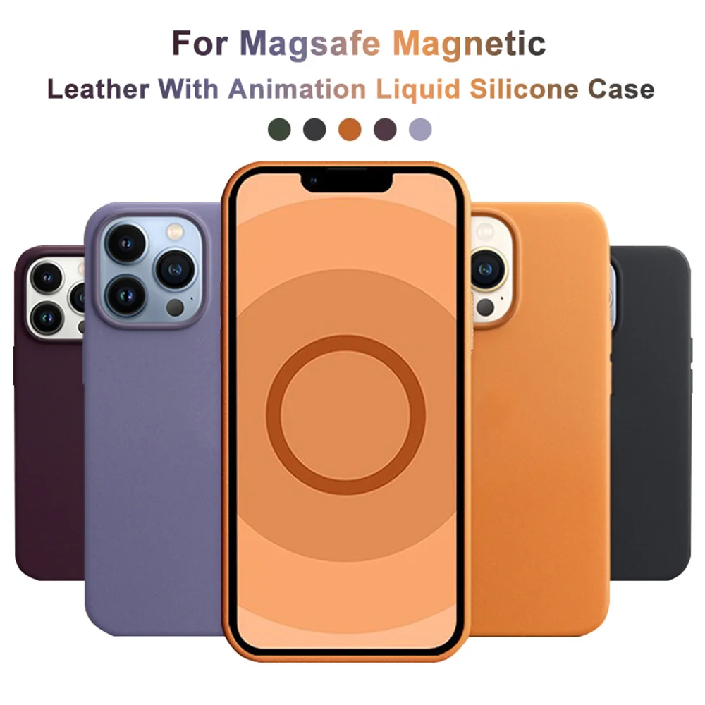 

For iPhone 13 Pro Max For Magsafe Magnetic Wireless Charging Case 13 Mini Leather Animation Liquid Silicone Cover Accessories